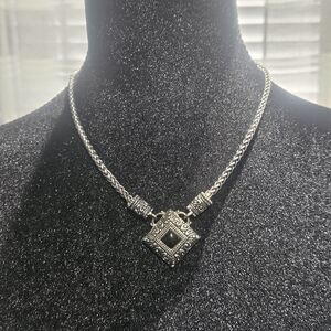 Intricate Silver Necklace with Black Accent